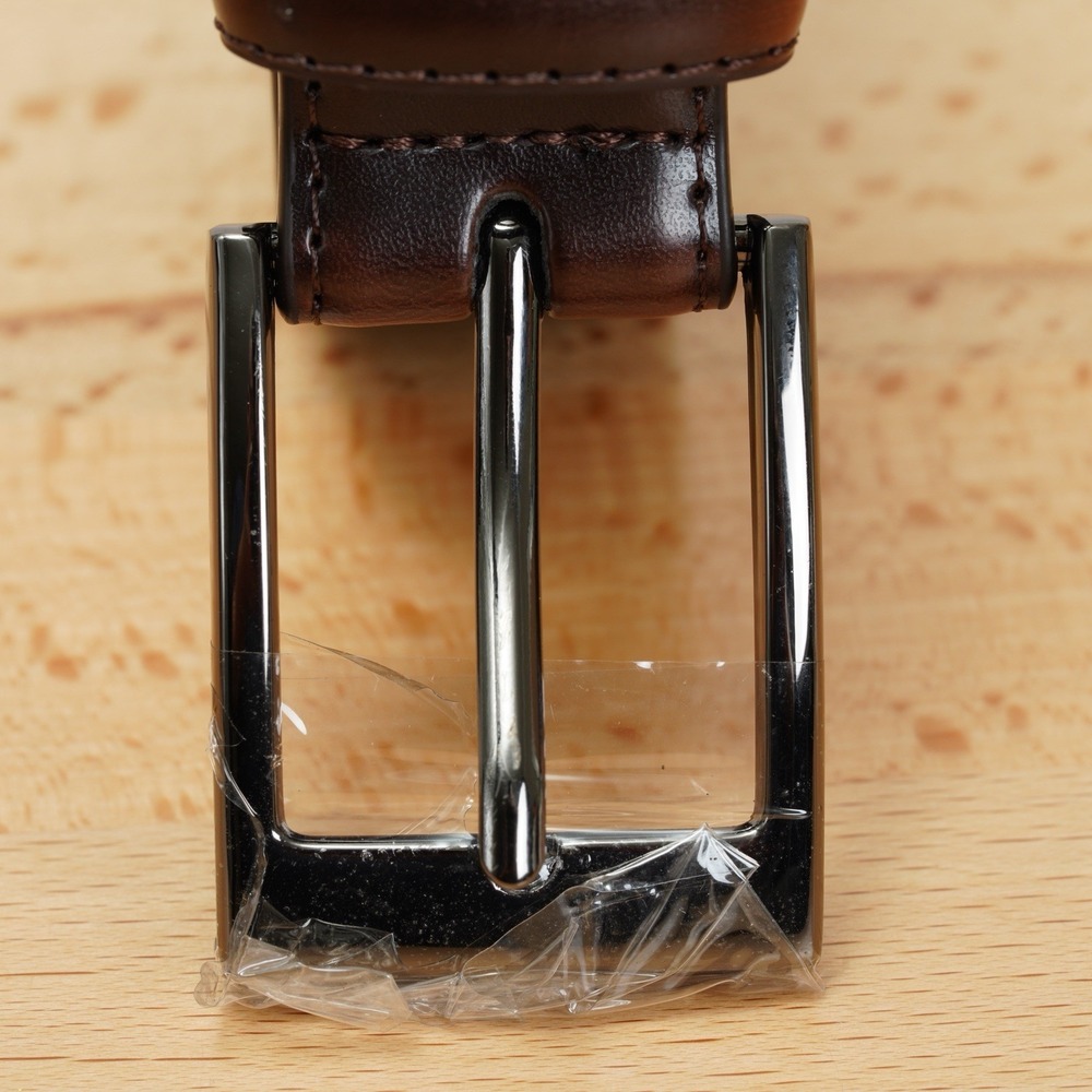 Men's Leather Dress Belt 44" Coffee Brown Classic Stitched 1.1" Wide Buckle - Picture 2 of 12